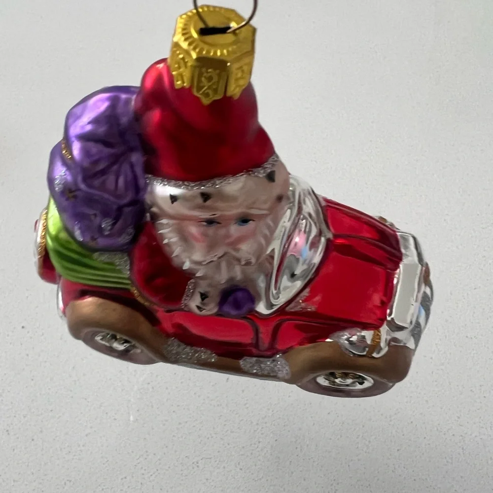 Vintage Midwest Of Cannon Falls Santa In A Car Glass  Christmas‎ Ornament 4.5”